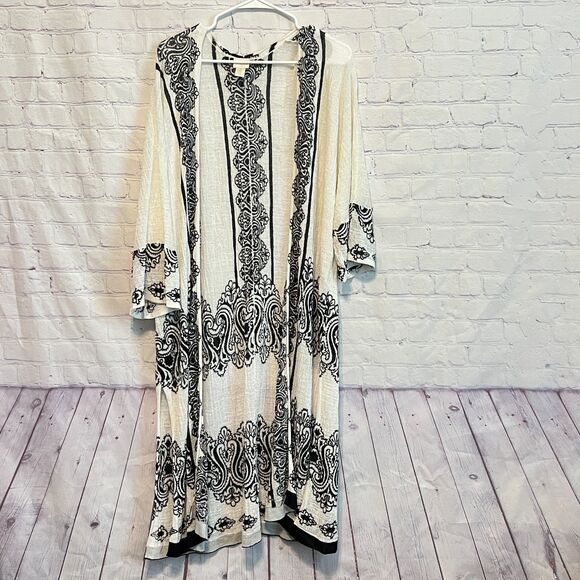 Chico's Embroidered Paisley Mesh Open Front Cardigan Kimono Tunic Top Sz 2 L/XL - Picture 1 of 5